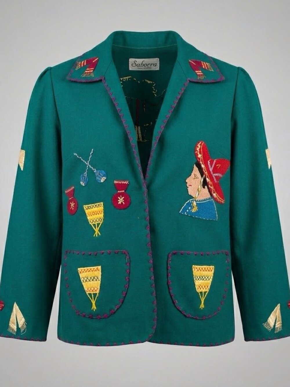 1940s Mexican Wool Felt Jacket Embroidered Folk Art Rockabilly Southwestern Boho